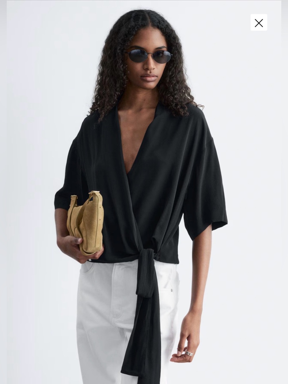 & Other Stories Wrap-Front Blouse XS Black NWT